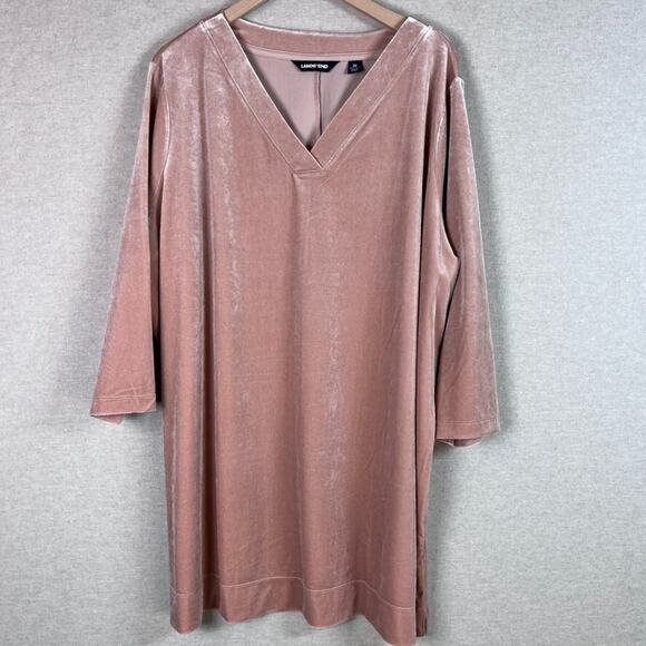 Lands End Womens Pink Velour Tunic Top Size 3X Vneck Stretch Velvet Shimmer - Picture 1 of 8